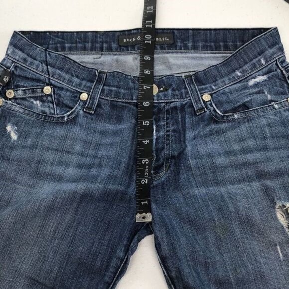 Rock & Republic Skinny Boot Cut Jeans Distressed Faded Dark Denim 27 - Picture 8 of 11